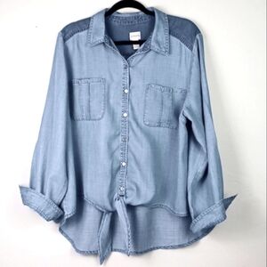 CHICO'S DENIM SLIGHTLY WESTERN COOL CONVERTIBLE JEAN BLOUSE  XL